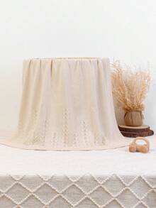 1pc Infant Knitted Solid Color Blanket, Baby Leaf Pattern Throw Blanket, Simple Design For All Seasons - Camel - View 4