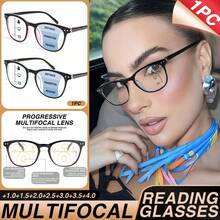 1 pieza Gafas de lectura vintage con marco redondo multifocales, gafas de 2 en 1 para visión lejana y cercana, con diseño de marco pequeño y redondo con remaches, de alta calidad con varillas de metal con muelles, de moda unisex para lectores multifocales - polvo negro - Ver 1
