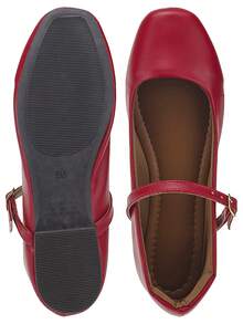 Women's Doll Shoes With Buckle Closure And Flat Heel Women's Basic Mary Janes Style Flats - Red - View 4