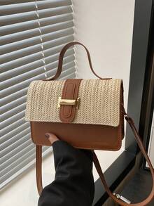 草编单肩包女2025夏季新款时尚纯色小号方形斜挎包
