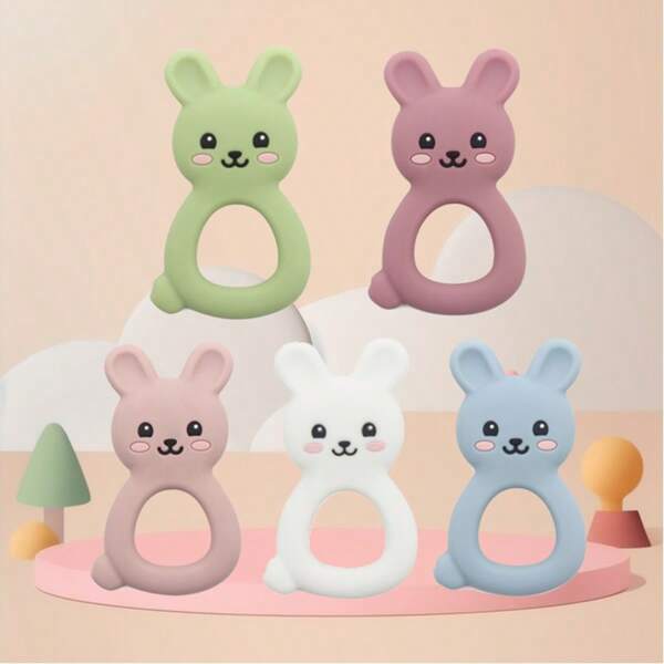 قطعة واحدة من قضاممة سيليكون للأطفال، لعبة تسنين على شكل أرنب، هدية للطفل في عيد الفصح وعيد الشكر وعيد الميلاد