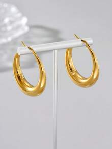1 Cặp bông tai vòng tròn rỗng bằng thép không gỉ mạ vàng 18K, thích hợp để đeo hàng ngày, quà tặng cho bạn bè, quà tặng ngày lễ, quà tặng cho cặp đôi - Vàng - Xem 6