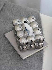 1pc Silver Cotton Candy Ceramic Tissue Box, For Living Room, Bedroom, Bedside Table Paper Towel Storage - Silver - View 8