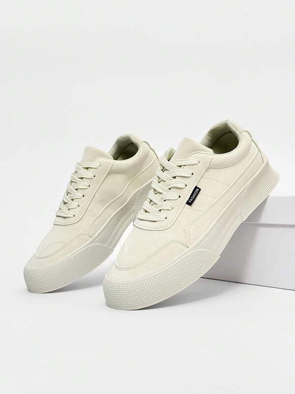 Round Toe Thick Sole Ventilated Student Lace-Up Fashion Casual Sneakers, Skate Shoes, Durable Anti-Slip Work Shoes For Men, Autumn/Spring
