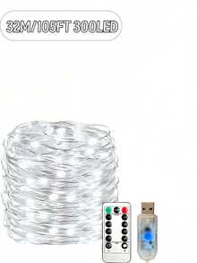 USB Copper Wire Light String -8 Modes, USB Power Supply With Remote Control, String Light Decoration, Suitable For Weddings, Christmas, Bedrooms, Birthdays, Home Decoration -50/100/200/300 LED (Warm White/White/Color)