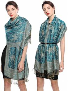 1 chiếc khăn quàng cổ in họa tiết hạt điều ấm áp thời trang dành cho nữ, khăn trùm đầu và khăn choàng cổ họa tiết Paisley cổ điển dùng cho váy Abaya - Màu xanh bạc hà - Xem 7