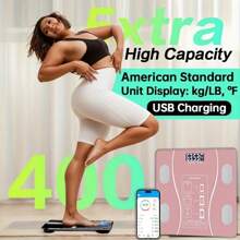 RAF 可充电智能电子秤，有黑色/白色/粉色可选，150mAh 锂电池，测量 BMI、体脂、肌肉质量，与健身应用程序同步数据 - 彩色 - 查看 4