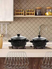 3件套厚搪瓷锅具套装，搪瓷材质，适用于多种炉灶，导热均匀，可用于炖肉、煮汤，透明玻璃盖可监控烹饪进度，双耳设计方便拿取，适用于家庭聚餐、户外聚会、送礼、冰箱冷藏食物、拉面锅、餐厅汤锅、学校食堂带盖碗 - 彩色 - 查看 9