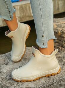 1 Pair Teenagers' Waterproof Short Rain Boots, Fashionable Comfortable Casual Outdoor Thick Soft Water Shoes, Suitable For All Seasons - White - View 9