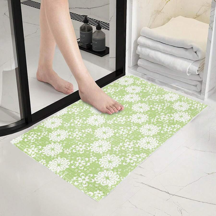 Alfombra Antideslizante de Secado Rápido, Suave | Tapete Absorbente de Baño de PVC, Lavable a Máquina, Fácil de Limpiar, Diseño Minimalista Moderno para Baño, Lavabo, Regadera, Entrada o Lavandería | Decoración de Baño Funcional y Elegante - Verde / Blanco - Ver 1