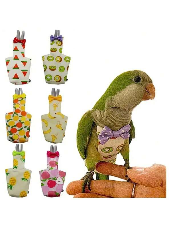 6pcs/1pc Reusable & Washable Parrot Diaper, Cute Fruit Pattern Design, With Waterproof Inner Layer, Soft Bird Flying Clothing, Applicable For Budgies, Parrots, Cockatoos, Cockatiels, Lovebirds And Other Small Pet Birds