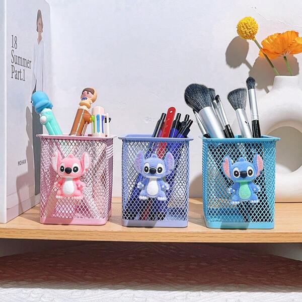 Disney Disney Disney Stitch Mesh Pencil Box - Lightweight Iron Desktop Organizer With Grid Design, Cute Decorative Storage For School & Office Supplies, Perfect Holiday Gift For And Disney Fans, School Stationery Storage | Cute Character Box | Lightweight Organizer, Disney Desk Accessories,For School Supplies,Back To School