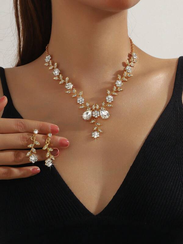 3pcs Elegant & Luxury Plum Blossom Necklace & Earrings Jewelry Set, Valentine's Gift For Women