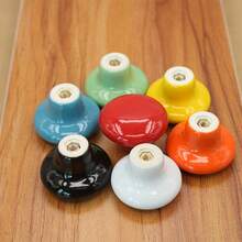 12pcs Ceramic Cabinet Handles - 32mm (1.3") Smooth Flat Mushroom Knobs With Polished Metallic Finish, 12 Vibrant Colors For Kitchen Cabinets, Dressers, Youngsters' Bedroom Furniture & Home Doors, Mushroom Cabinet Knobs - Multicolor - View 8