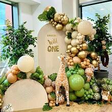 118Pcs Jungle Balloon Arch Kit, For Wild One 1st Birthday Party Decoration, Boys Girls Kids Baby Shower Gender Reveal Wedding Birthday Room Party Supplies, Green Brown Balloons With Animal Print And Palm Leaves - Avocado Green - View 3