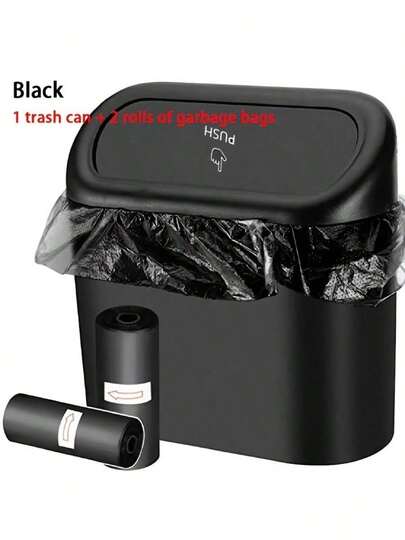 3 Pieces/Set -1 Garbage Bin+2 Roll Garbage Bags, Car Side Door Hanging Storage Box, Leak Proof Car Garbage Bin, Multifunctional Storage Box, Suitable For Cars, Homes, Offices (Black) Car Trash Can
