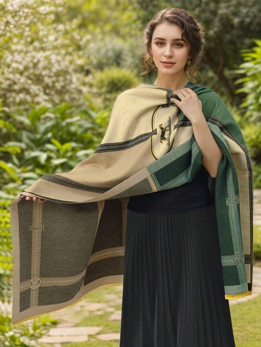 1 件女士超大仿羊绒加厚保暖围巾，适合外出、约会、休闲用餐，秋冬高端优质围巾/披肩二合一产品