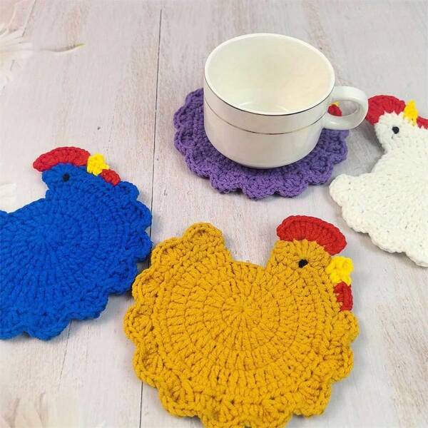 1pc Handmade Crocheted Chicken Shaped Cup Pad, Suitable For Home Or Office Desk Decor, Also An Ideal Choice For Housewarming, Christmas, Easter, Valentine's Day, Mother's Day, Teacher's Day, Thanksgiving And Birthday Gifts, As Well As Bridesmaids' Small Presents