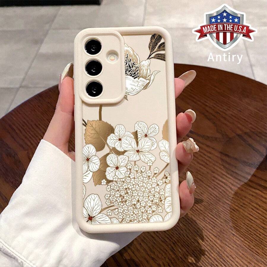 Phone Case Compatible With Samsung Galaxy S25 Ultra S24 Plus S23 S22 + Floral Elegance Pattern Full Body Protection Shockproof Soft Silicone Cellphone Cover Gift For Girls And Women - 白色 - 查看 1