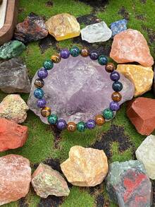 1pc Handmade Lapis Lazuli & Tiger's Eye Beaded Unisex Bracelet, Symbol Of Abundance And Prosperity, Jewelry Gift For Festival Blessing - Multicolor - View 6