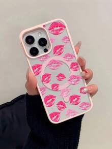 Kiss Marks Mobile Phone Case, Designed With Vibrant Pink And Red Lip Print Design, Suitable For IPhone 16, 15, 14, 13, 12 And 11 Pro Models, Made Of TPU Material, And Provides Shockproof Protection. Perfect For Family, Friends, Children, Birthdays, Spring, Holidays, Boyfriends, Girlfriends, And Valentine's Day Gifts. - 粉色 - 查看 2