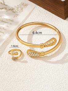 1 conjunto elegante de pulseira e anel de tamanho ajustável de alta qualidade - Ouro amarelo - Ver 2