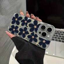 1pc Flower Phone Case Flower Phone Case 1pc Feather & Flower Printed Blue Pattern Phone Case Compatible With  16 Pro Max, 15, 14 Plus, 13, 12, 11, Personalized Phone Protective Cover Waterproof Shockproof Anti-Fall Scratch Resistant Phone Cases Summer  17 Pro Case  17 Plus Case  15 Case  16 Case  16 Plus Case - 1pc - View 3