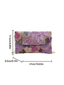 亮片刺绣花卉信封包，女士时尚亮片拼布手拿包，派对晚宴包，随机剪裁，适合女性，适合派对、婚礼、舞会，非常适合派对、婚礼、舞会晚宴/宴会，搭配节日派对礼服、晚礼服和亮片礼服。 - 紫色 - 查看 7