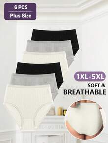 MEIYATING 6 bucăți chiloți fără cusături din bumbac pentru femei, mărime plus, cu talie înaltă, model jacquard, croială confortabilă, control al abdomenului - Multicolor - Vizualizare 5