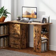 HOMCOM 120cm Computer Desk, Writing Table, PC Workstation With 3 Storage Shelves And Drawers - Rust Brown - View 8