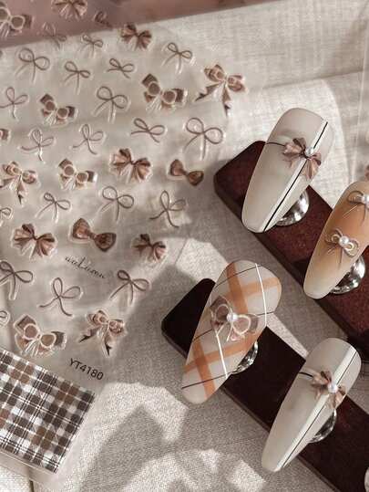 1/2 件蕾丝蝴蝶结指甲贴，珍珠项链格子精致浮雕设计自粘指甲装饰批发，指甲碎片，指甲配件，指甲，指甲配件，指甲贴纸，3D 贴纸，美甲用品，泡泡贴纸，Y2K 指甲配件，指甲贴纸，3D 贴纸，贴纸，3D 贴纸，指甲 > 碎片