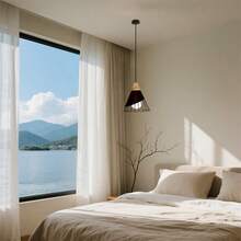 1 件铁网吊灯，北欧现代简约马卡龙风格，适用于餐厅、走廊、吧台、客厅、咖啡店、卧室照明、房间装饰，易于安装，不含灯泡 - 黑拼木色 - 查看 8