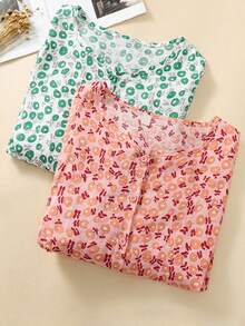 YUXIN Summer New Loose Sweet Bell Sleeve Round Neck Ruffled Blouse, Fashionable Batwing Sleeve Ditsy Floral Top - Red - View 11