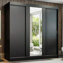 Ropero Closet Madesa Reno 3 Puertas Corredizas con Espejo Color Negro - Negro - Ver 2