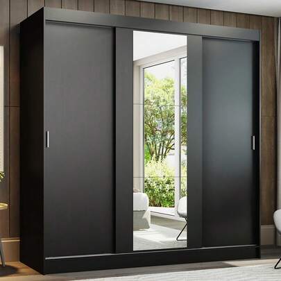  Ropero Closet Madesa Reno 3 Puertas Corredizas con Espejo Color Negro