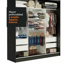 Ropero Closet Madesa Reno 3 Puertas Corredizas con Espejo Color Negro - Negro - Ver 8