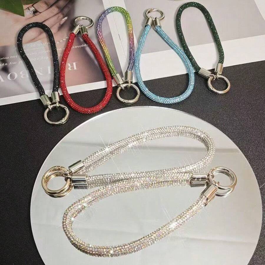 1 件奢华闪亮水晶手机链，全钻石吊坠腕带，适合所有手机型号和手机壳，防摔，优质耐用 - 銀色 - 查看 1