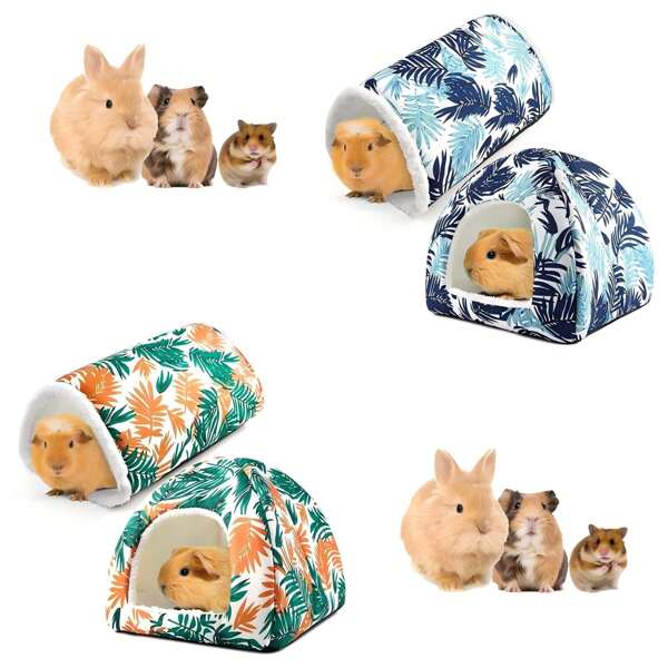 Guinea Pig House And Tunnel Set 2 Packs Soft Guinea Pig Hideout Washable Guinea Pig Bed With Non-Slip Bottom Dwarf Rabbit Bunny Ferret Hut And Toy For Cage Accessories