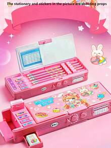 1pc Multi-Function Stationery Pouch With Password Lock, High-Tech Pen Case With Auto Double Layer, Surprise Gift For Girl/Girls , Back To School Gifts - Multicolor - View 15