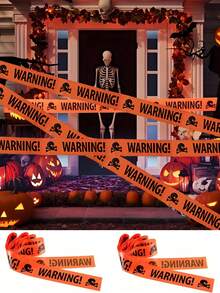 1 件恐怖万圣节户外装饰，万圣节橙色海盗骷髅警示胶带，适用于万圣节派对房间装饰丝带，户外装饰 DIY 彩带，窗户、门、护栏装饰，禁止进入非粘性胶带，万圣节装饰
