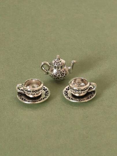 Set de 3 tazas de té en miniatura, tetera mini vintage, accesorios de cocina de cafetería, utilería para fotografía, adecuado para estudio fotográfico, cocina en miniatura, decoración del hogar