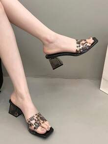 少女夏季户外简约一脚蹬凉鞋，2025新款韩版镂空高跟拖鞋，优雅居家 - 黑色 - 查看 2