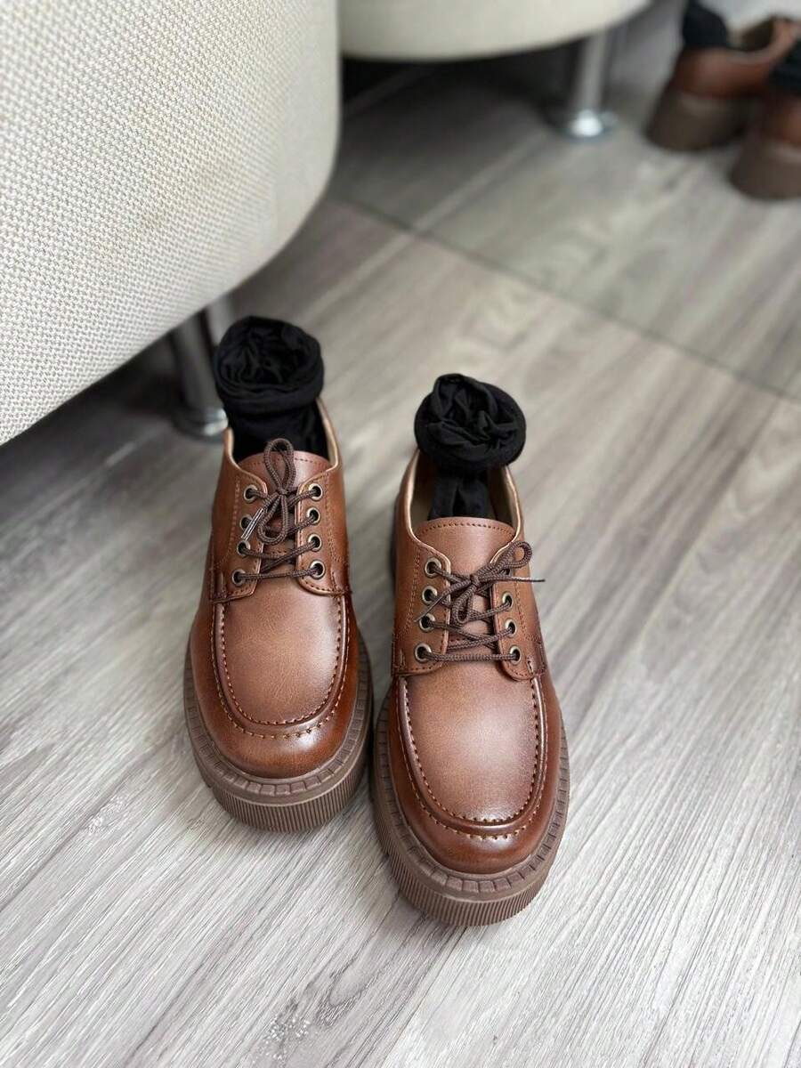 Women Oxfords Shoes - Brown - View 1