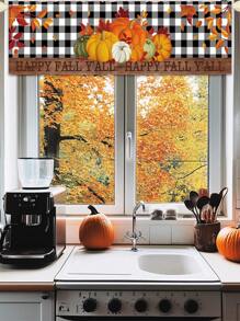 1 件感恩节短窗帘帷幔，感恩节黑白格子南瓜枫叶短窗帘，感恩节客厅餐厅咖啡厅厨房装饰半窗帘，感恩节隐私屏幕短门窗帘，秋收派对装饰横幅，感恩节快乐房间装饰背景，感恩节家居装饰，感恩节礼物派对回礼，感恩节悬挂装饰，季节装饰 - 感恩節南瓜 - 查看 5