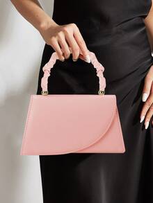 REMANLAND 1pc Plain PU Leather Elegant Magnetic Closure Women Clutch Bag Suitable For Evening Use - Pink - View 2