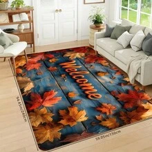 1 pieza Felpudo navideño de hojas de otoño con estampado de grano de madera azul y arce, suave, antideslizante y absorbente, lavable, para decoración del hogar festiva y acogedora, rectangular de pelo corto para sala de estar, dormitorio, cocina, lavandería, baño