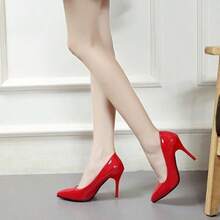 Las mujeres de tacón alto señaló zapatos individuales, temperamento nightclub color nude sexy zapatos de tacón alto - Rojo - Ver 5