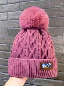 1pc Autumn Winter Thicken Knitted Beanie Hat, Women Warm Thermal Lined Ear Protection Casual Elegant Streetwear Polyester Hat With Letter, Bohemian Pattern Embroidery, Suitable For Cold Weather Halloween