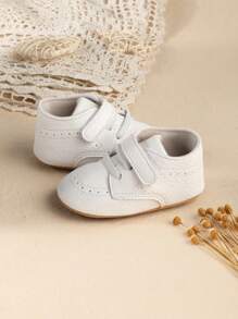 1 双新生儿纯色 PU 钩环平底设计婴儿学步鞋，适合室内外、春秋季 - 白色 - 查看 5