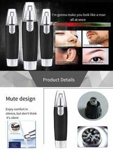 男女通用防水鼻毛修剪器 - 带双刃刀片和静音马达，可无痛去除耳毛和面部毛发